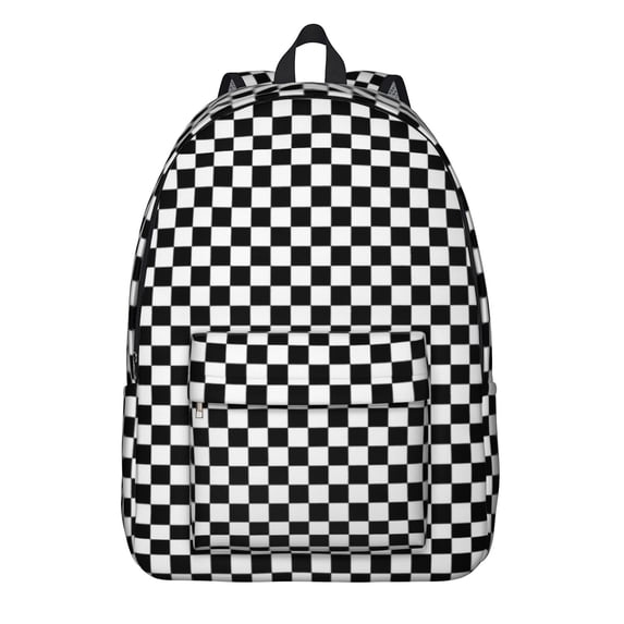 Black and White Checkered Backpack for School,Cute School Bag,Schoolbag with Adjustable Shoulder Straps & Padded Back,15.7"x11.8"x5.5"