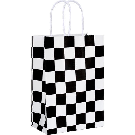Black and White Checkered Bags Checkered Racing Bags Race Party Favors Bag with Handles 25 count (8.2 x 6 x 3.1 In)