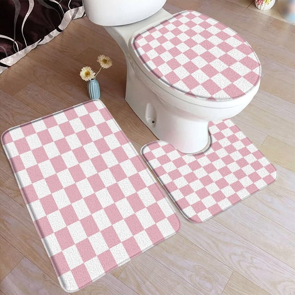 Black and White Checkered Bath Mat Set Modern Minimalist Geometric European Style Home Doormat Bathroom Decor Rugs Toilet Cover