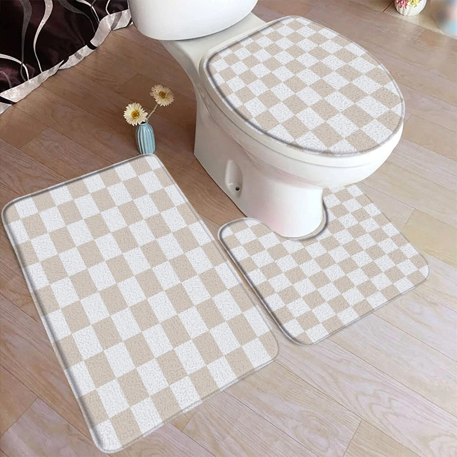 Black and White Checkered Bath Mat Set Modern Minimalist Geometric European Style Home Doormat