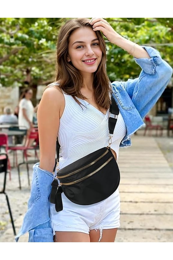 Black and White Checkered Crossbody Bag Bum Bag for Women,Spacious Checkered Purse Fanny Packs Belt Bag