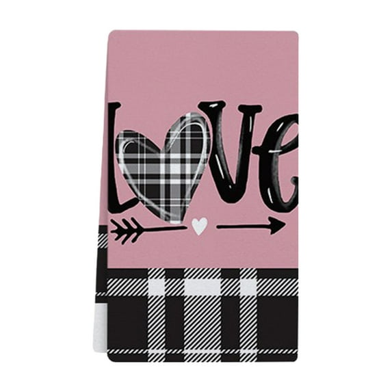 Black and White Checkered Love Towel, Valentine'S Day Kitchen and Bathroom Hand Towel, Classic Style Holiday Home Decoration
