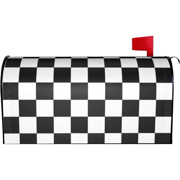 Black and White Checkered Mailbox Cover Magnetic Racing Checkerboard Waterproof Mailbox Wraps Post Letter Box Decor 21x18 in