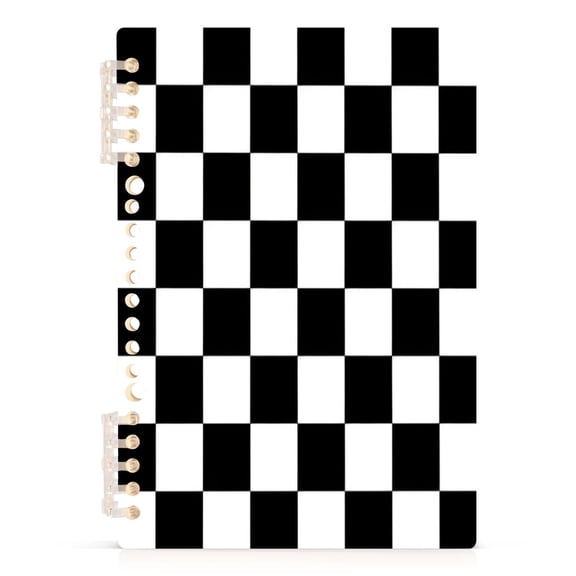 Black and White Checkered Notebook College Horizontal Grid Paper Ink Spill Resistant Water Resistant Cover 8.3x5.7x0.4in