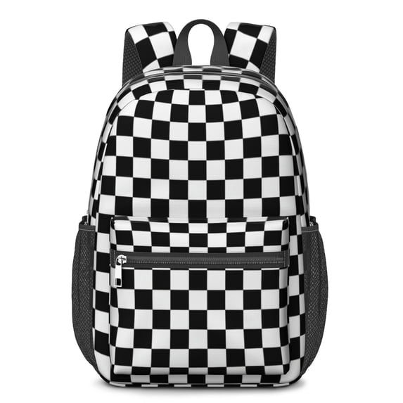 Black and White Checkered Pattern 17" School Backpacks for Teens,Waterproof Oxford Fabric,S-Shape Padded Straps for School,Travel,Hiking,Camping