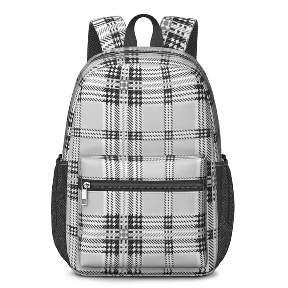 Black and White Checkered Pattern 17" School Backpacks for Teens,Waterproof Oxford Fabric,S-Shape Padded Straps for School,Travel,Hiking,Camping