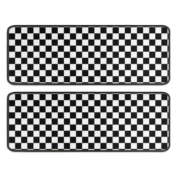 Black and White Checkered Pattern Anti Fatigue Kitchen Rugs Set Of 2, Non Slip Washable Decorative Floor Mats for Sink Laundry and Home Use, 17"x47"