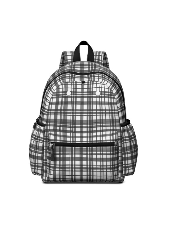 Black and White Checkered Pattern Backpack for School, Cute School Bag with Adjustable Shoulder Straps and Padded Back, 13.4"x11"x4.7"