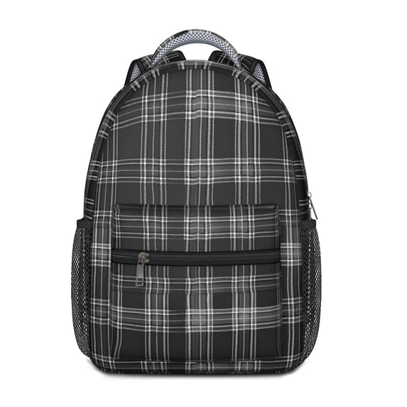 Black and White Checkered Pattern Backpack for School, Cute School Bag with Adjustable Shoulder Straps and Padded Back, 15.3"x11"x6.7"