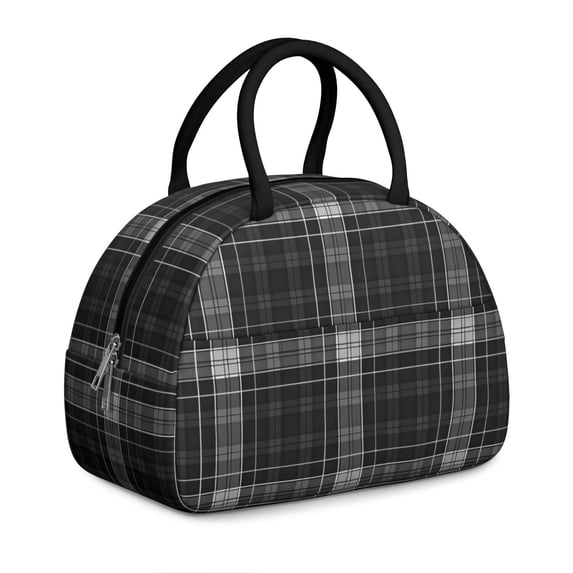 Black and White Checkered Pattern Insulated Lunch Bag,Leakproof Large Capacity Lunch Box for Work,Picnic or Travel,11.4 X 6.7 X 8.3 Inches