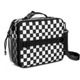 thumbnail image 1 of Black and White Checkered Pattern Insulated Lunch Bag with Shoulder Strap and Bottle Holder,Bento School Lunch Bag Box,11x9.5x3.5 Inches, 1 of 5