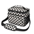 thumbnail image 1 of Black and White Checkered Pattern Insulated Lunch Box for Women Men, Medium Leakproof Cooler Bag with Adjustable Strap, 10"x6.7"x8", 1 of 5