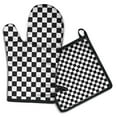 thumbnail image 1 of Black and White Checkered Pattern Kitchen Oven Mitt and Pot Holder Sets 2 Pcs for Baking, Cooking and Grilling, Heat Resistant Up To 392 °F, 1 of 7