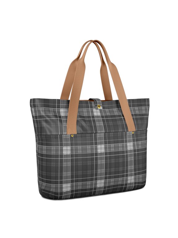 Black and White Checkered Pattern Large Tote Bag for Women, Polyester Roomy Carryall with Pockets and Zipper, Durable Gifts Ideas for Women Men