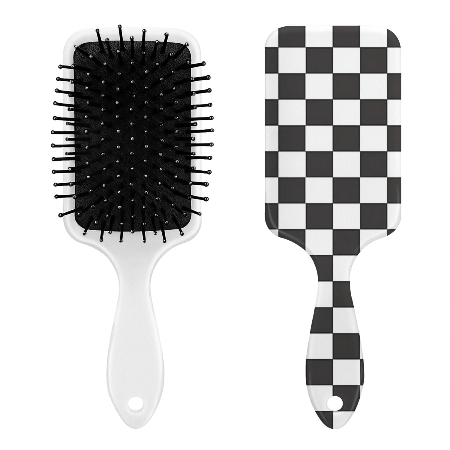 Wet Pattern Black and White Checkered Pattern Paddle Hair Brush, Square Air Cushion ...