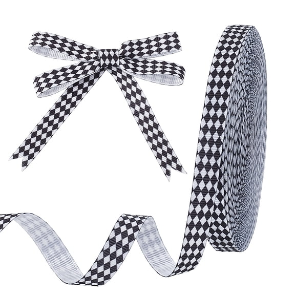 Black and White Checkered Printed Ribbon 3/8" x 20 Yards Diamond Check Ribbons Diamond Pattern Decorative Christmas Ribbon