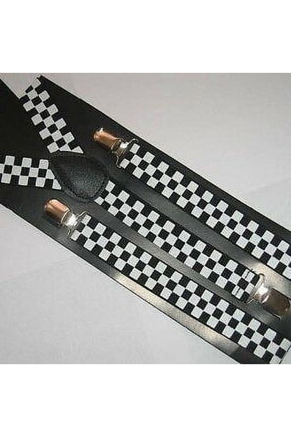Black and White Checkered SUSPENDERS Adjustable Retro Cool Wedding - New with box/tags