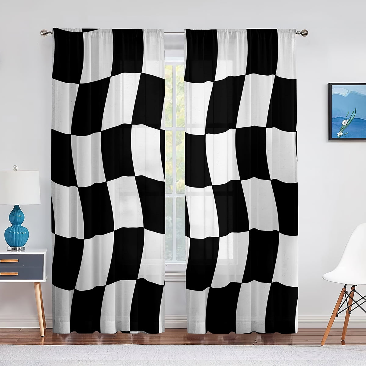 Stunning Black And White Checkered Curtains Photos