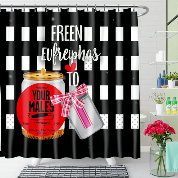Black and White Checkered Shower Curtain with Fun Quotes and Design