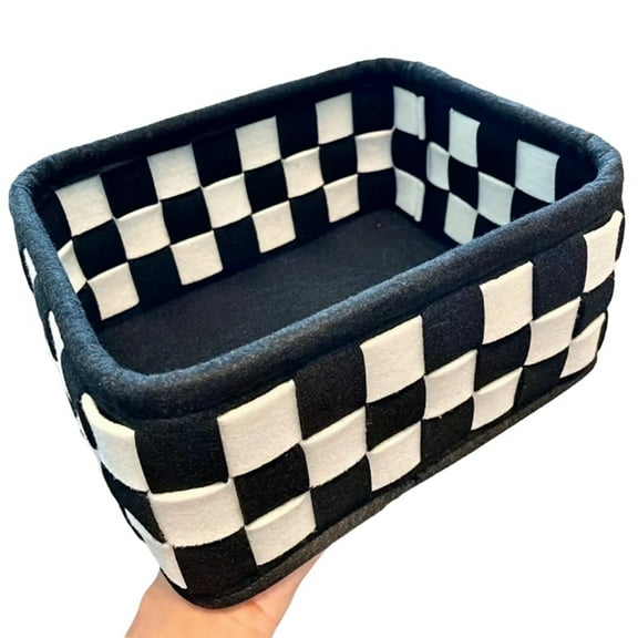 Black and White Checkered Storage Basket Desktop Cosmetics Storage Organizer Snack and Toy Storage Basket Home Decor