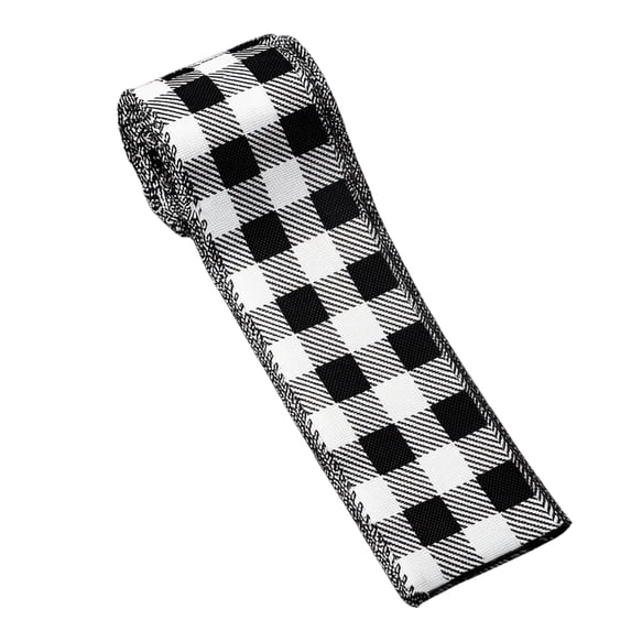 Black and White Checkered Wired Ribbon, 1 Roll, Buffalo Check Pattern, for Christmas Tree and Mantel Decoration, Craft Ribbon