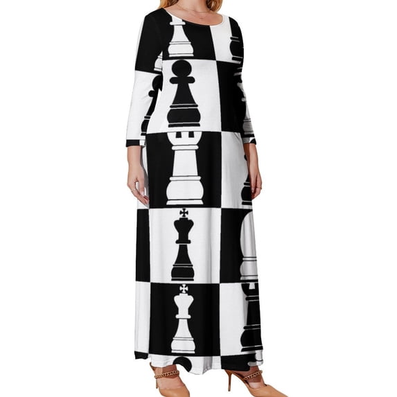 Black and White Chess Board Print Pattern Long Sleeved Dress african dresses for woman dresses for women 2024