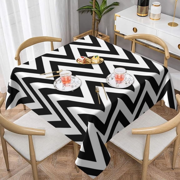 Black and White Chevron, Zig Zag Pattern Soft Tablecloth Square Dinng Table Covers for Kitchen & Table Linens 60" x 60"
