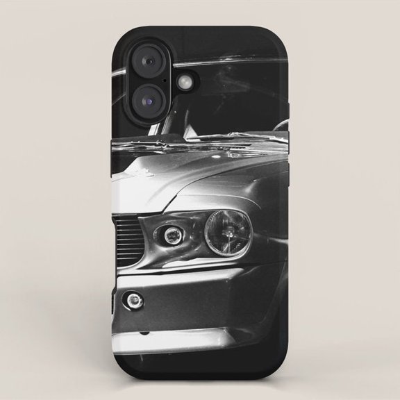 Black and White Classic Car Front Tough Case for Apple iPhone 11-17 Series, Polycarbonate and TPU