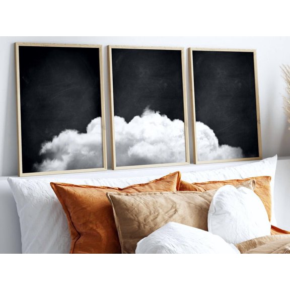 Black and White Cloud Wall Art Prints Monochrome Above Bed Decor Bedroom Decor Cloud Poster Minimalist Wall Art Dreamy Set 3