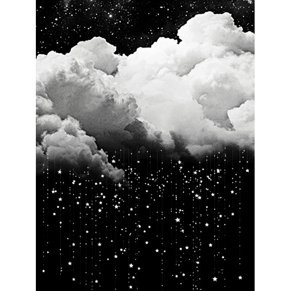 Black and White Cloud and Starry Night Canvas Print/Wall ArtSuitable for BedroomLiving RoomBathroomOfficeand Dorm Decor.