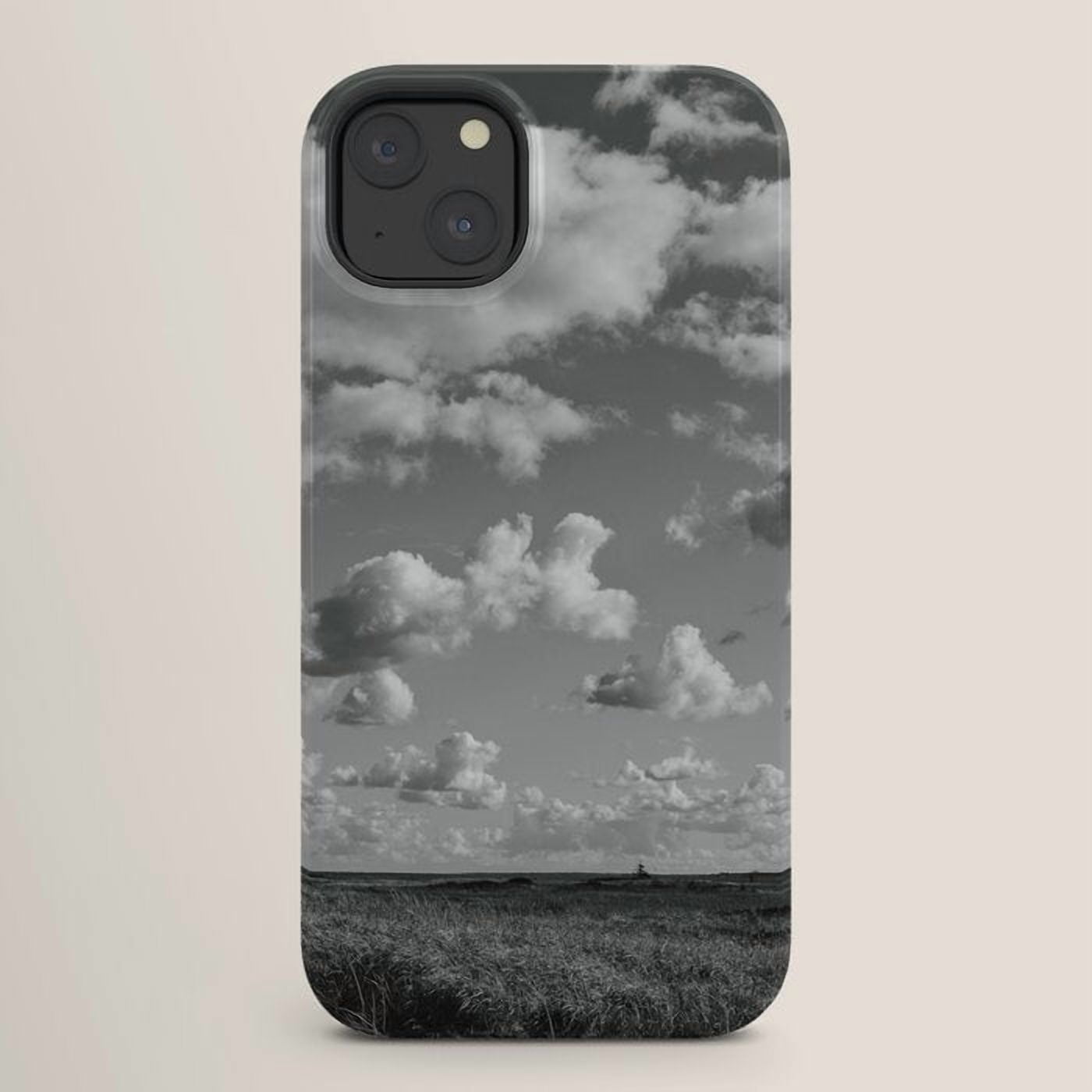 Open White Shell Black and White Cloudscape Over Open Field Tough Case for Apple iPhone ...