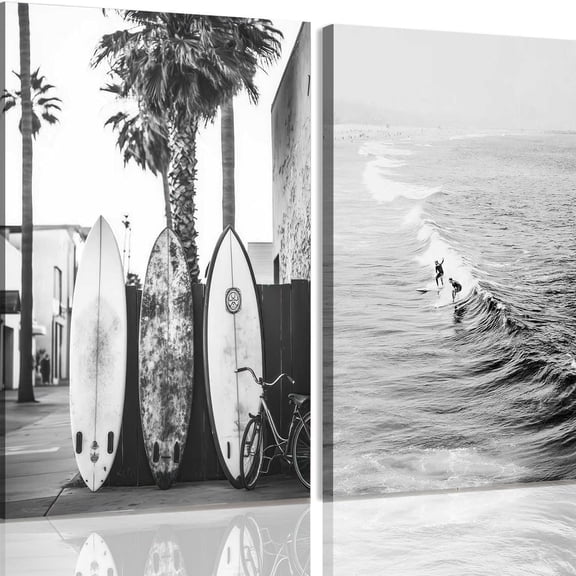 Black and White Coastal Surfing Landscape Posters and Prints Sea Wave Surfboard Photography Pictures Canvas Painting Home Decor