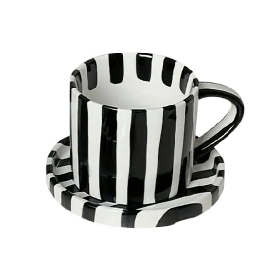 Black and White Coffee Mugs, Ceramic, 6 oz Capacity