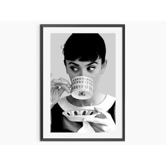Black and White Coffee Woman Portrait Modern Minimalist Wall Art Poster 8x12 UNFRAMED
