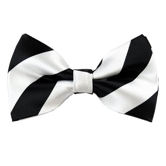 Black and White College Stripe Pre-Tied Bow Tie