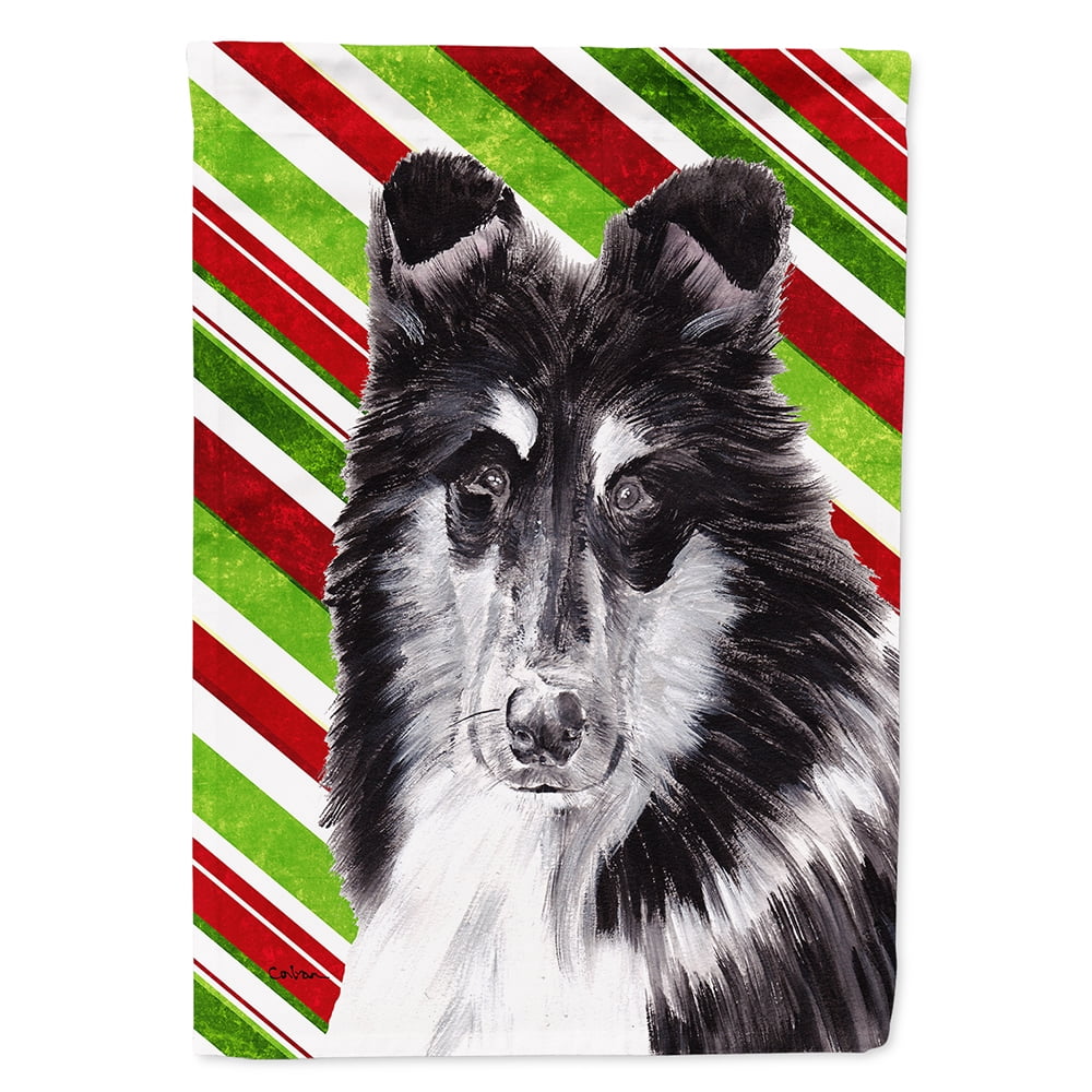 Black and White Collie Candy Cane Christmas Garden Flag