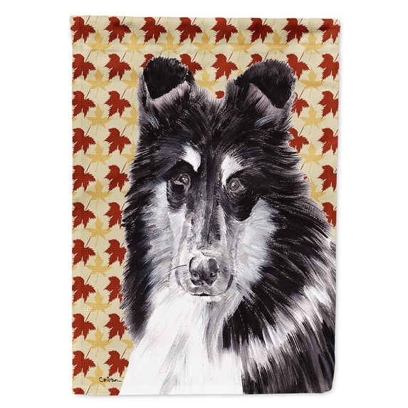 Black and White Collie Fall Leaves Flag Canvas House Size