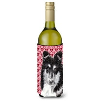 Black and White Collie Hearts and Love Wine Bottle Hugger