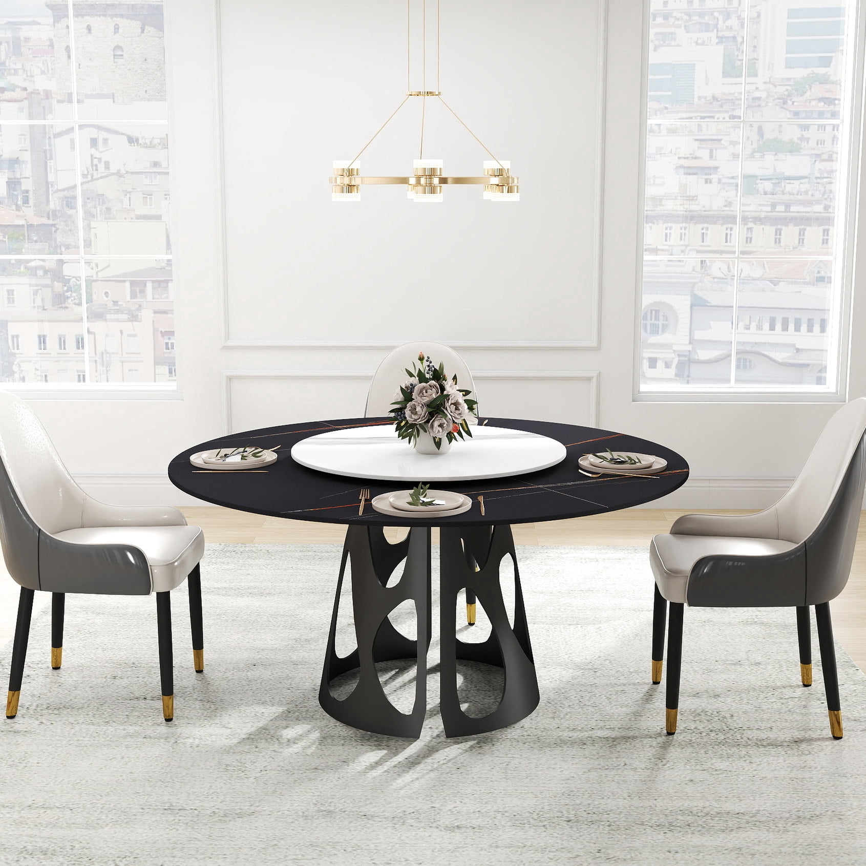 Black and White Color Scheme Round Dining Table | Fits Well in Modern ...