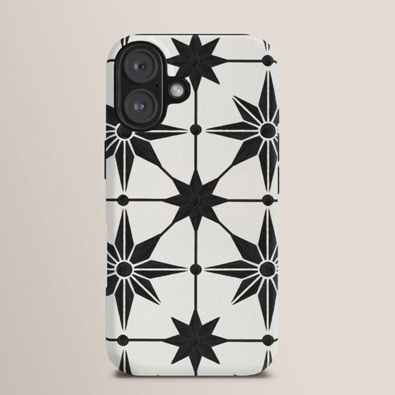 Black and White Compass Star Geometric Tough Case for Apple iPhone Series, Polycarbonate and TPU