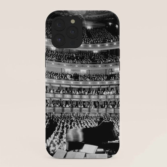 Black and White Concert Hall Audience and Grand Piano Tough Case for Apple iPhone 11-17 Series, Dual-Layer