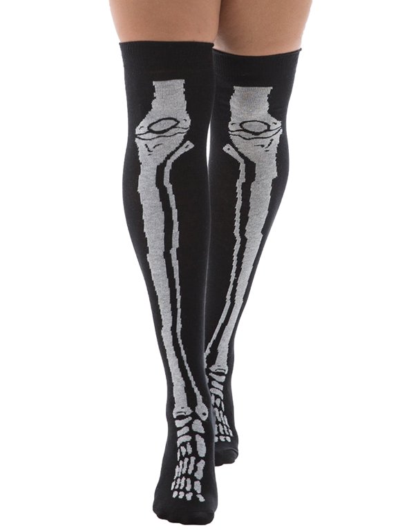 Black and White Cotton Tube Socks Goth Bones