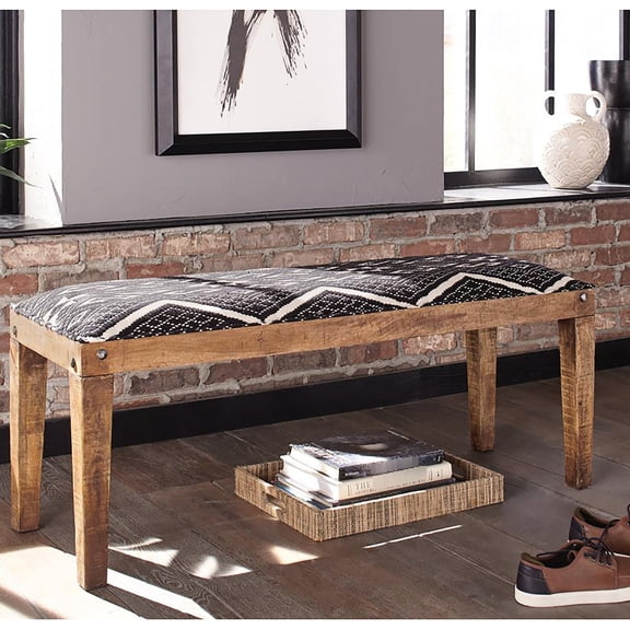 Black and White Cotton Upholstered Bench / Infuses Character into Room