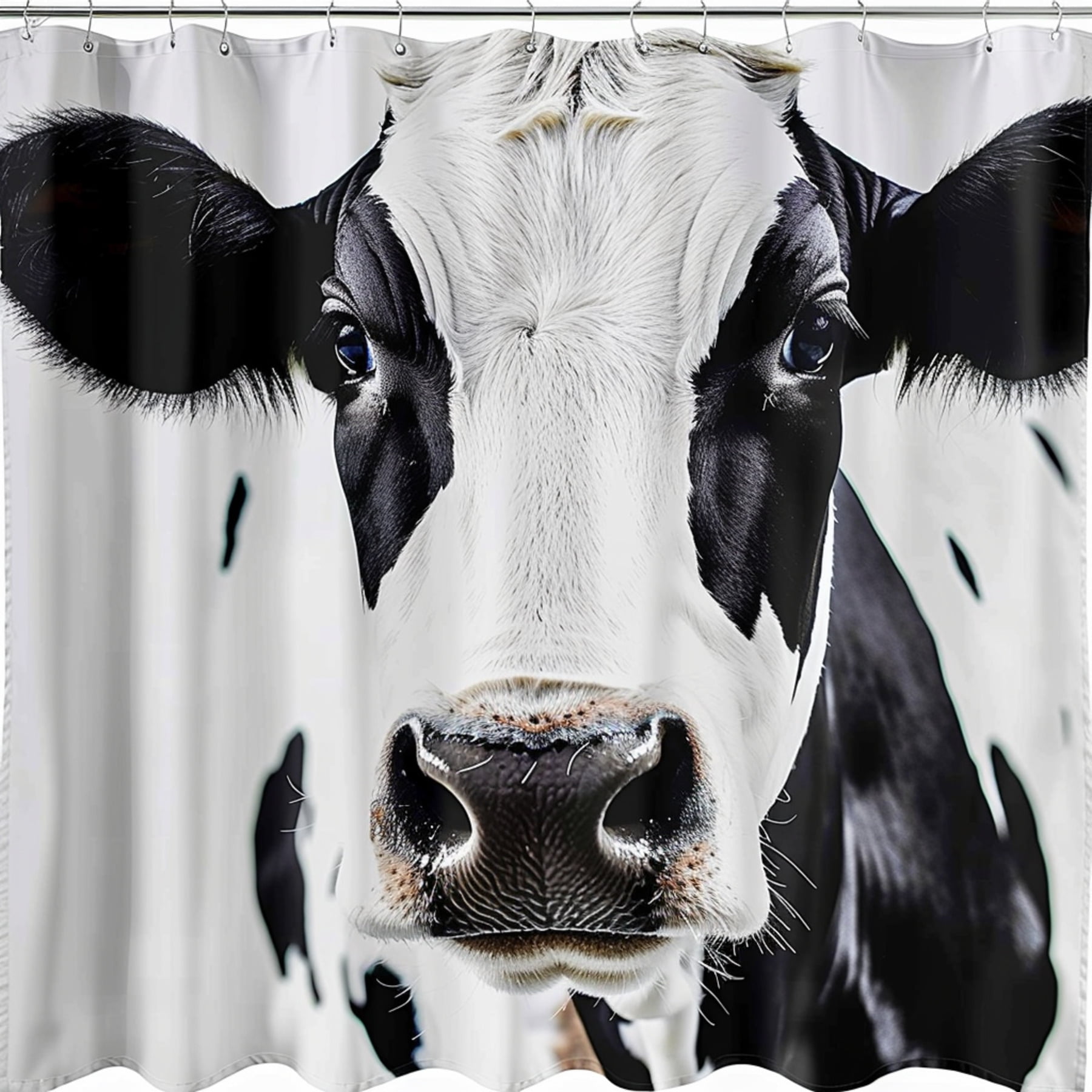 Black and White Cow Face with Spots Shower Curtain Farm Animal Bathroom