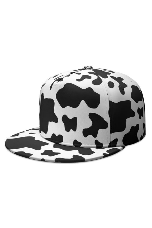 Black and White Cow Print Snapback Hat - Adjustable Flat Brim Cap for Men Women | Farmhouse Rustic Design