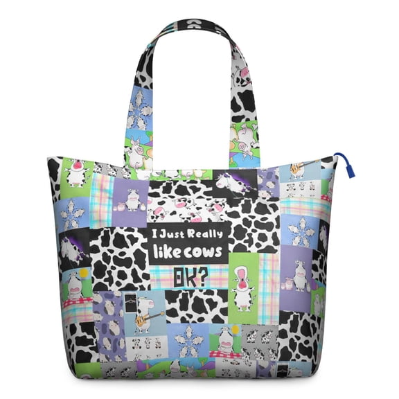 Black and White Cow Travel Duffel, Farmhouse Print Pattern Weekender Tote, Cute Bull Design Multipurpose Carry-on Bag