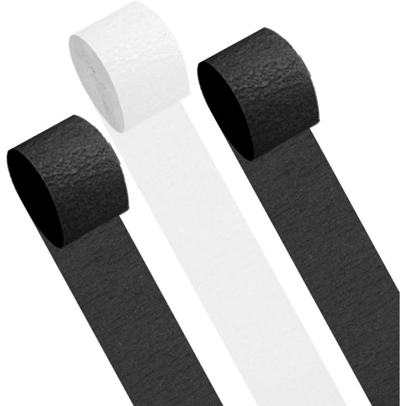 Black and White Crepe Streamers Paper Party Decorations, 6 Rolls