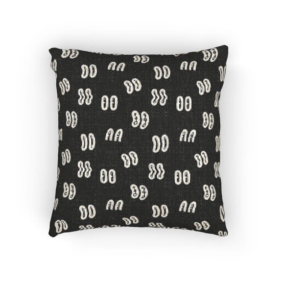 Black and White Curved Squiggle Pattern Woven Pillow, Cotton-Polyester Shell, Geometric Home Accent