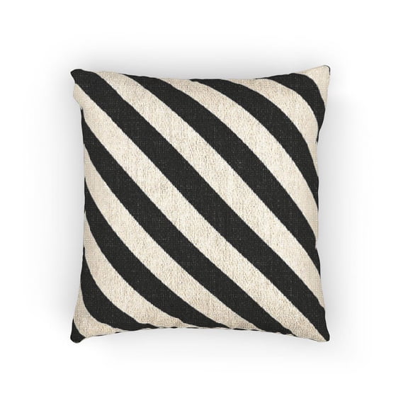 Black and White Diagonal Stripe Woven Pillow, Cotton-Polyester Shell, Geometric Style for Sofa and Bedroom