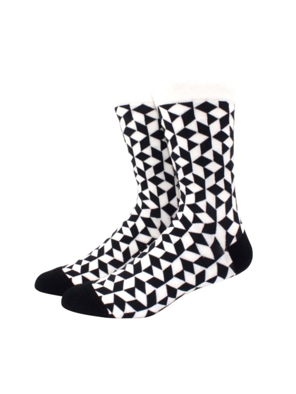 Black and White Diamond 3D Cubed Patterned Socks (Adult Large - Men's Shoe Sizes 8-12)